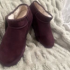 BearPaw Women's Suede Shearling Ankle Boot - Eggplant